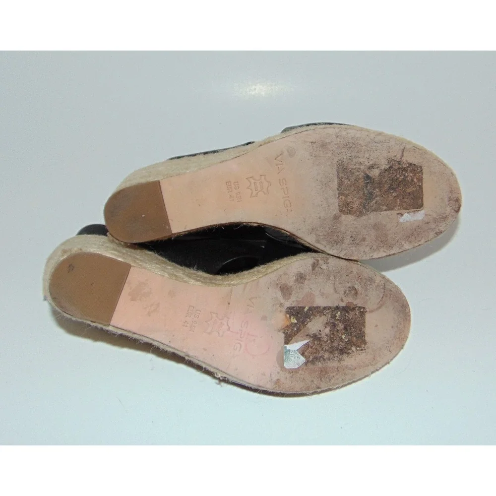 VIA SPIGA 'Rosette' Black‎ Slingback Espadrille Wedge 9.5 MSRP $250